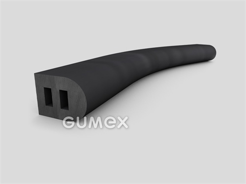 "D" Gummiprofil mit 2 Löcher, 14x19/R7mm, 60°ShA, EPDM, ISO 3302-1 E2, -40°C/+100°C, schwarz, 